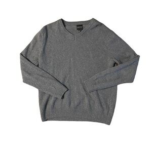 Paolo Mondo Mens Gray Italian V-Neck Large Wool Cashmere Long Sleeve Sweater